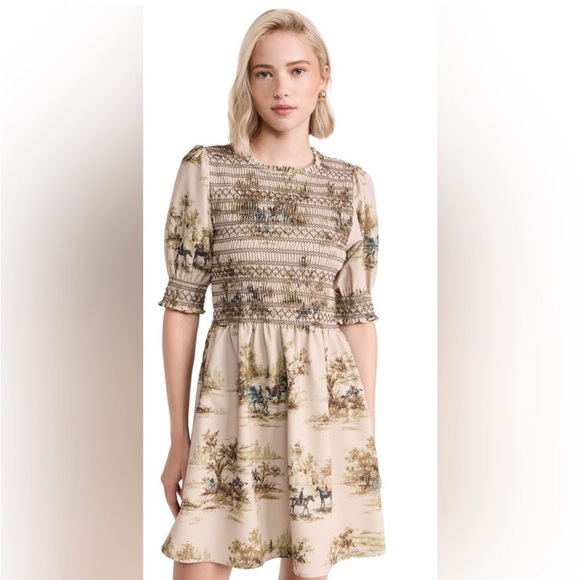 New Hill House Vivi nap mini dress in multi equestrian toile stretch crepe - Picture 5 of 12